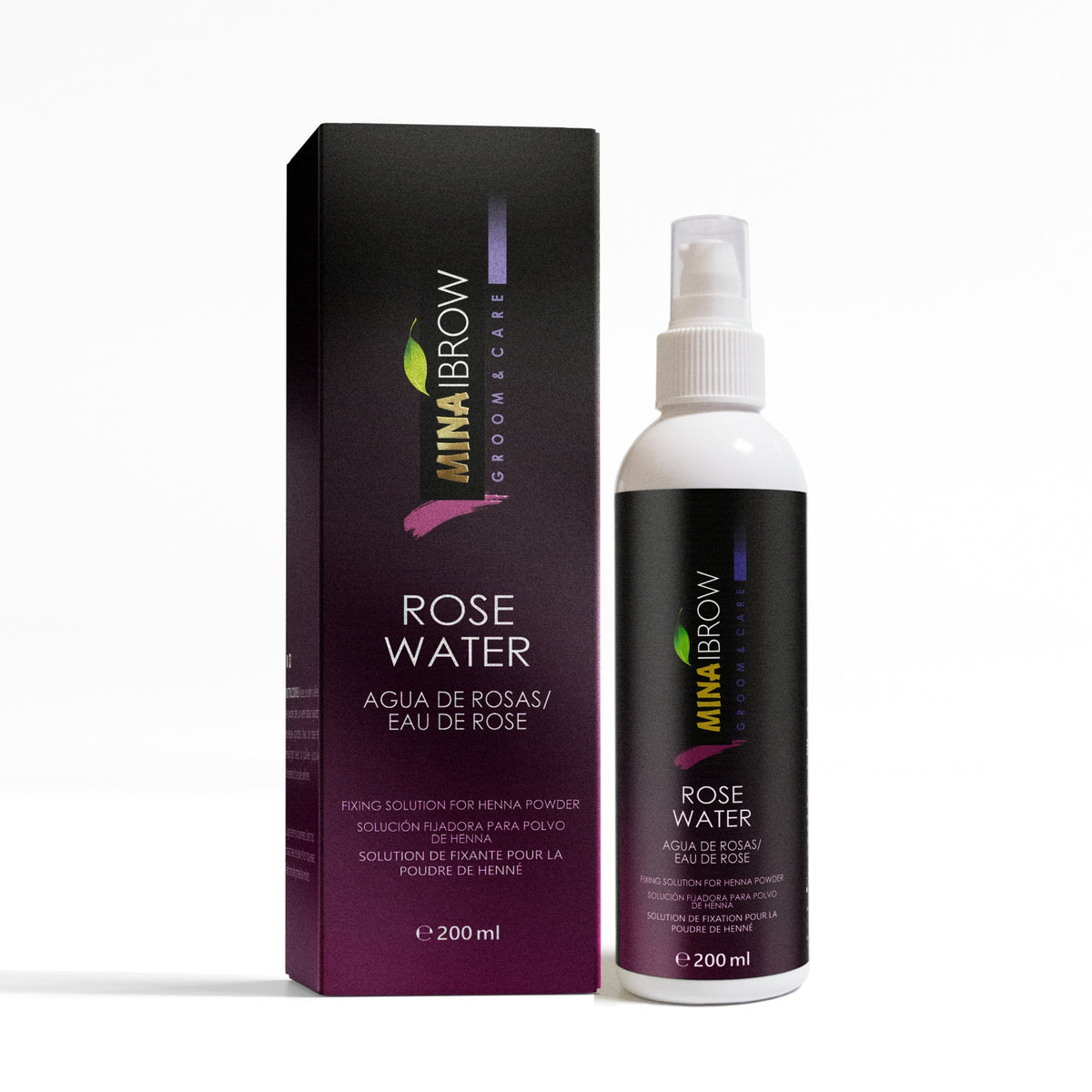 Mina Rose Water Facial Toner And Eyebrow Henna Tint Fixing Solution 200ml