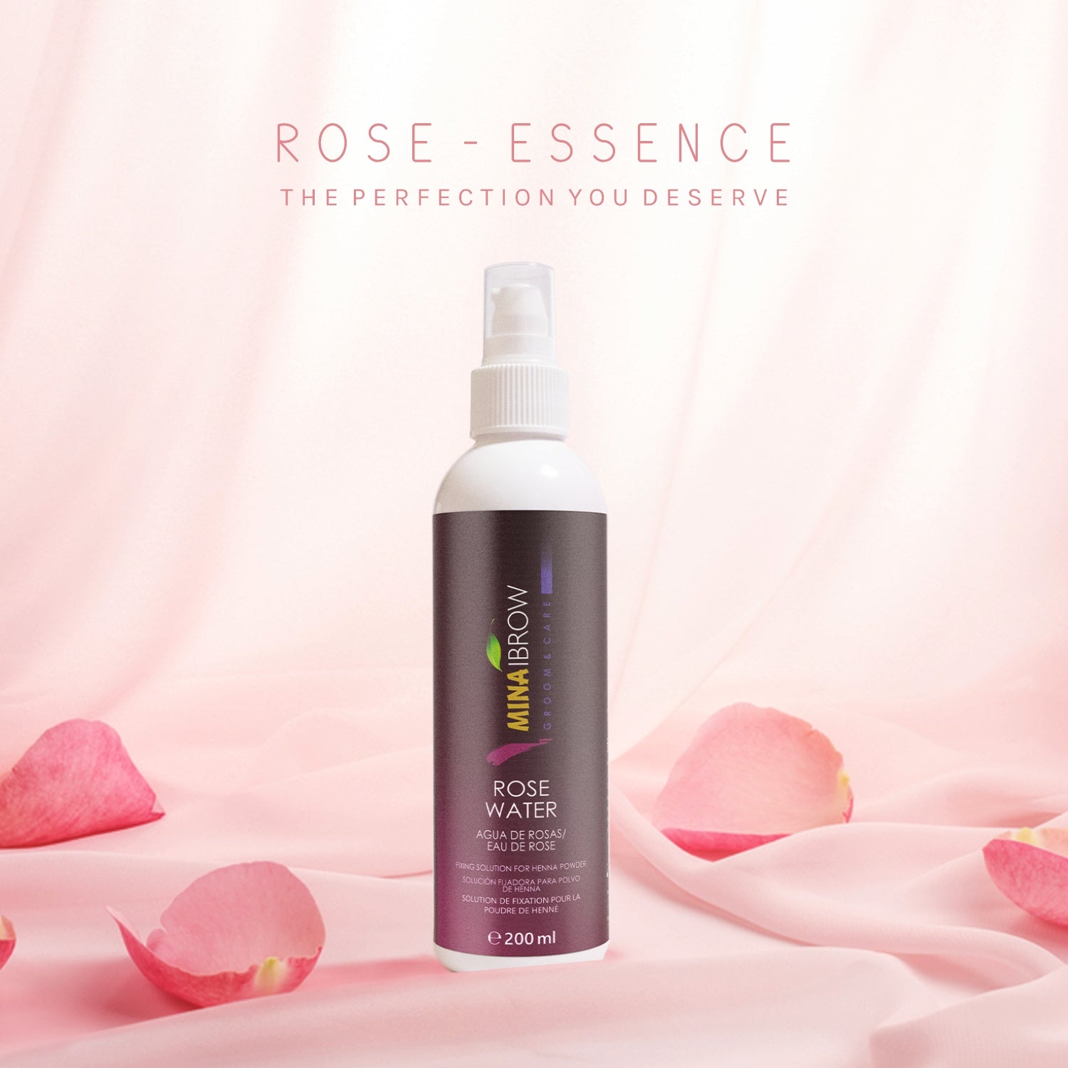 Mina Rose Water Facial Toner And Eyebrow Henna Tint Fixing Solution 200ml